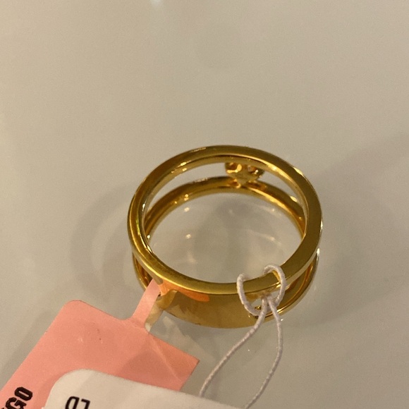 Double Band Gold Plated Over Silver 925 Ring with a Brilliant CZ Center Stone - Picture 4 of 5